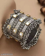 Tehzeeb Creations Women's Silver Colour Oxidised Bangle With Kundan | Grocsy