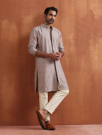 trueBrowns Men's Beige Cotton Dobby Kurta | Grocsy