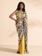 trueBrowns Yellow Muslin Ikat Ready to Wear Saree | Grocsy