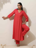 trueBrowns Coral Viscose Solid Kurta Pant Set | Grocsy