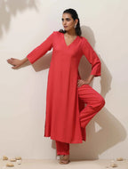 trueBrowns Coral Viscose Solid Kurta Pant Set | Grocsy