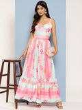 Ahalyaa Striped Floral Print Crepe Maxi Ethnic Dress | Grocsy