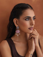 trueBrowns Silver Tone Pink Stone Dangle Earrings