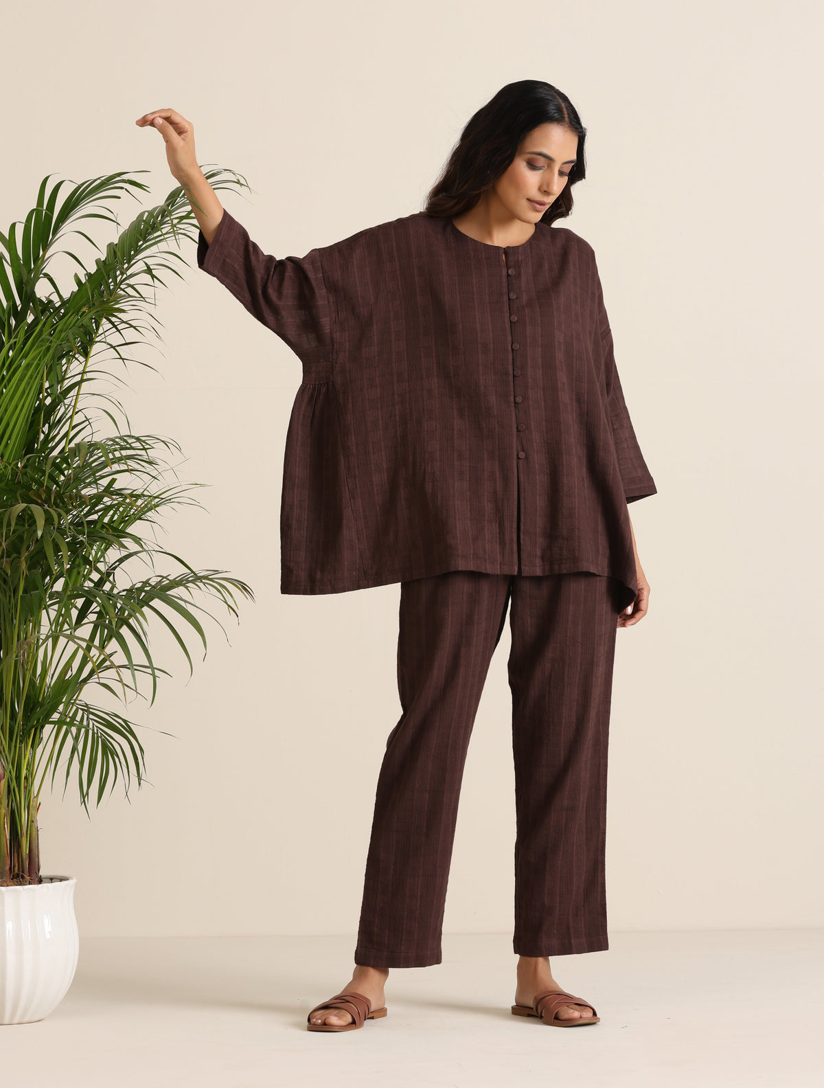 trueBrowns Cola Cotton Dobby Relaxed Co-ord Set | Grocsy