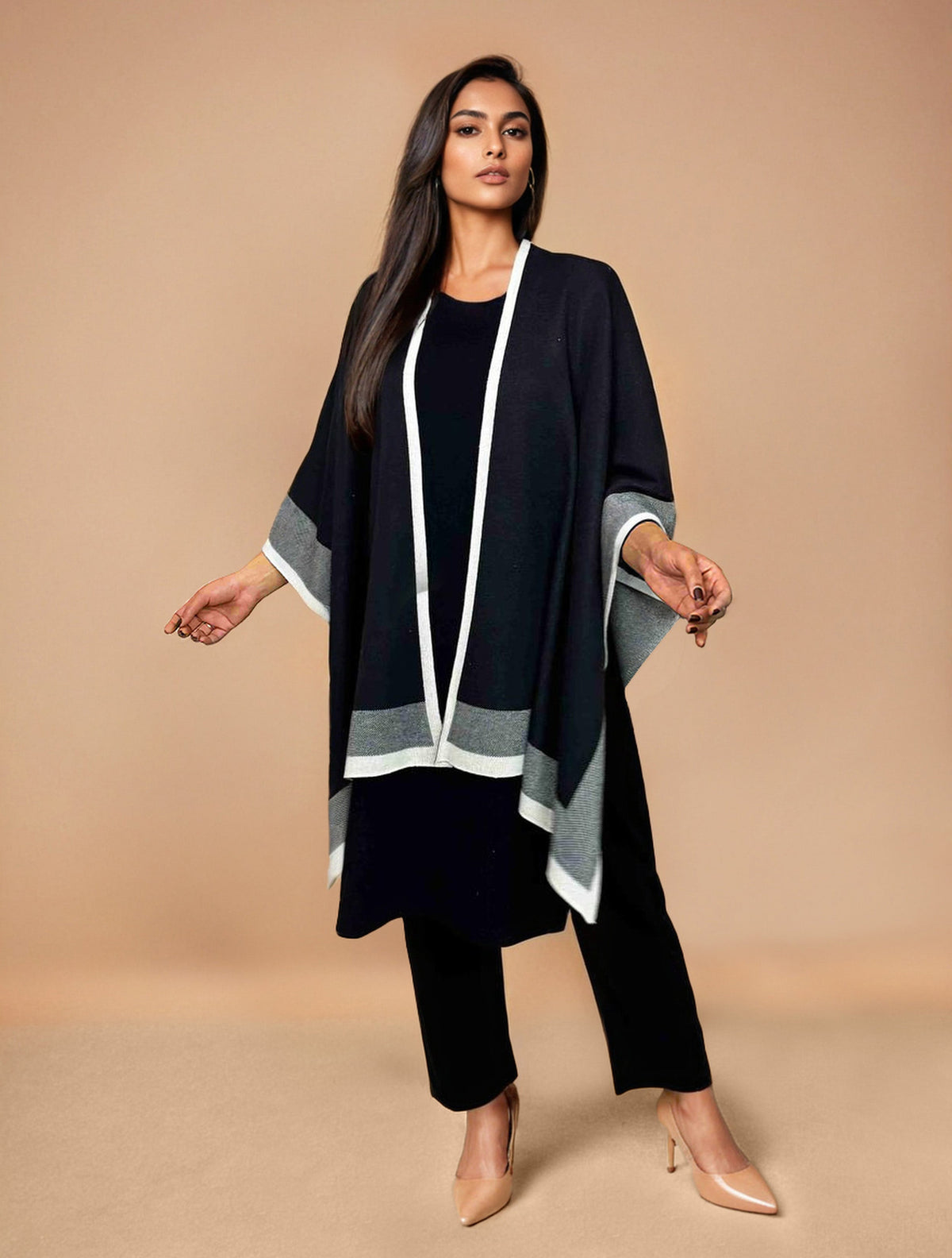 trueBrowns Black Woollen Kaftan Cape | Grocsy