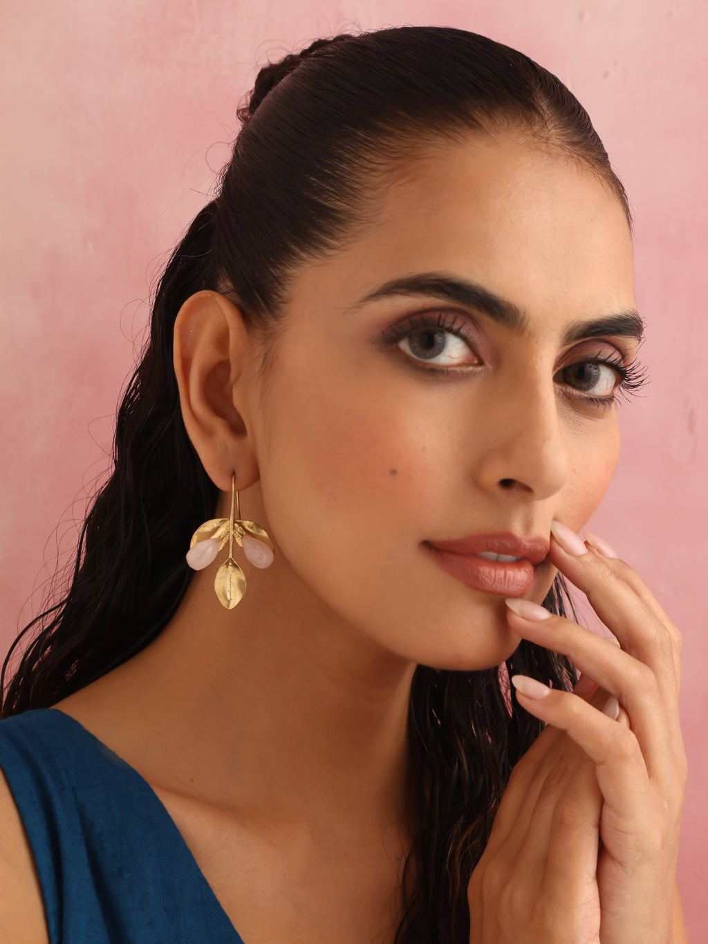 trueBrowns Brass Crystal Leaf Earrings | Grocsy