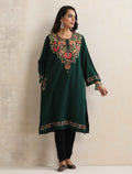 trueBrowns Green Kashmiri Embroidered Woollen Phiran Kurta | Grocsy