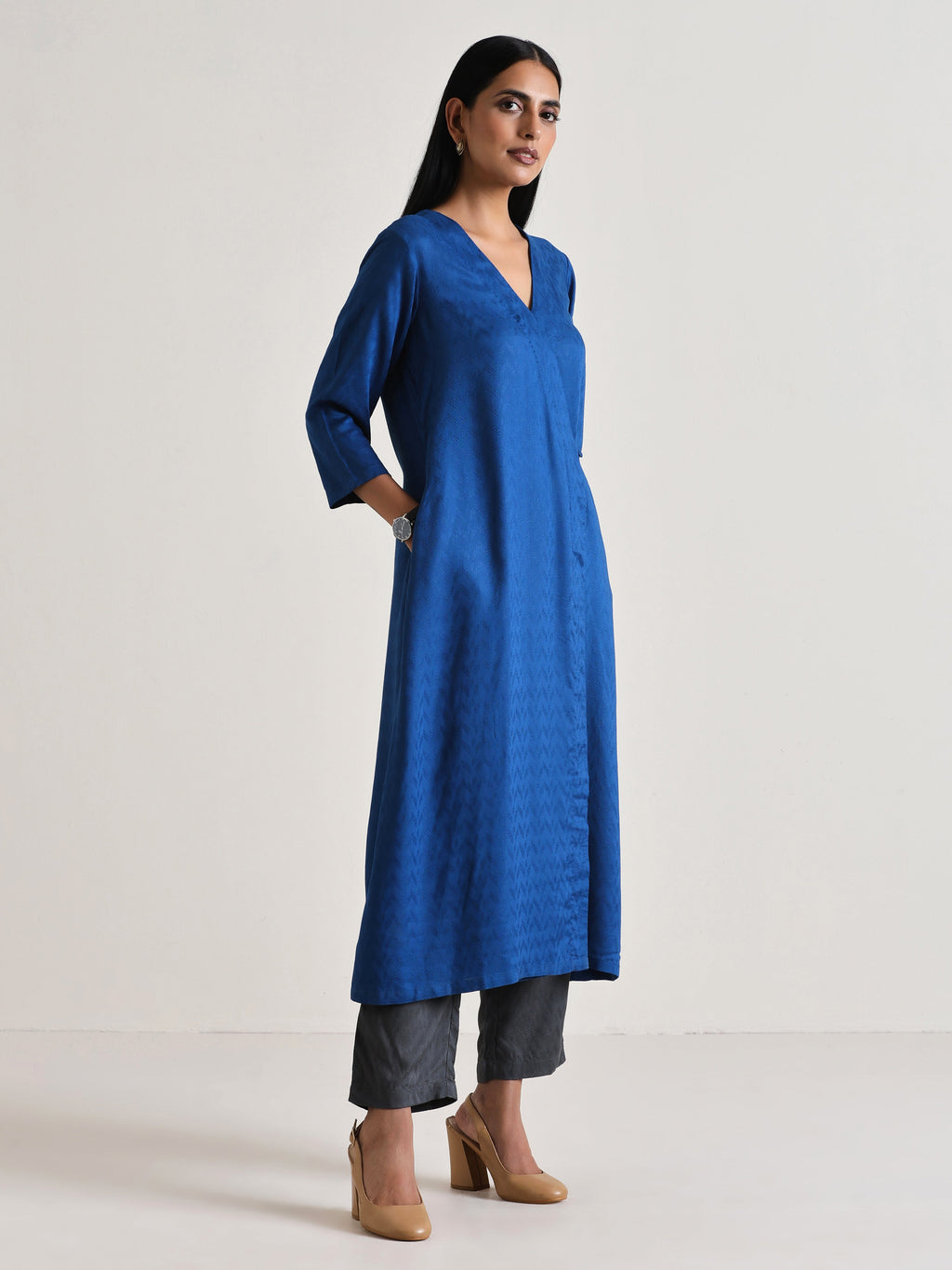 trueBrowns Ink Blue Angrakha Kurta Set | Grocsy