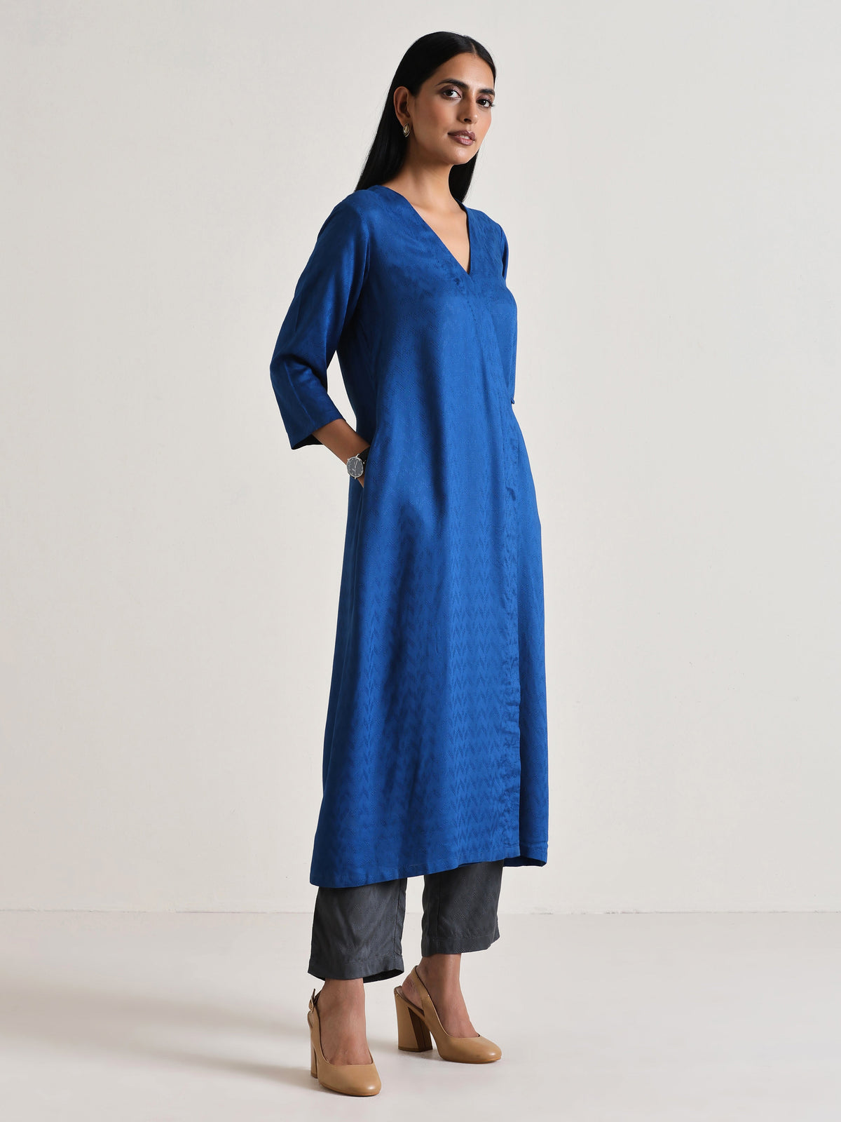 trueBrowns Ink Blue Angrakha Kurta Set | Grocsy