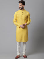 Even Apparels Yellow Pure Cotton Kurta With Band Collar | Grocsy