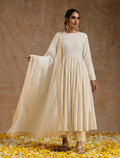 trueBrowns Ivory Gold Cotton Anarkali Set | Grocsy