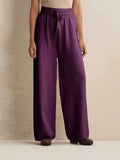 trueBrowns Purple Woollen Flared Pants | Grocsy