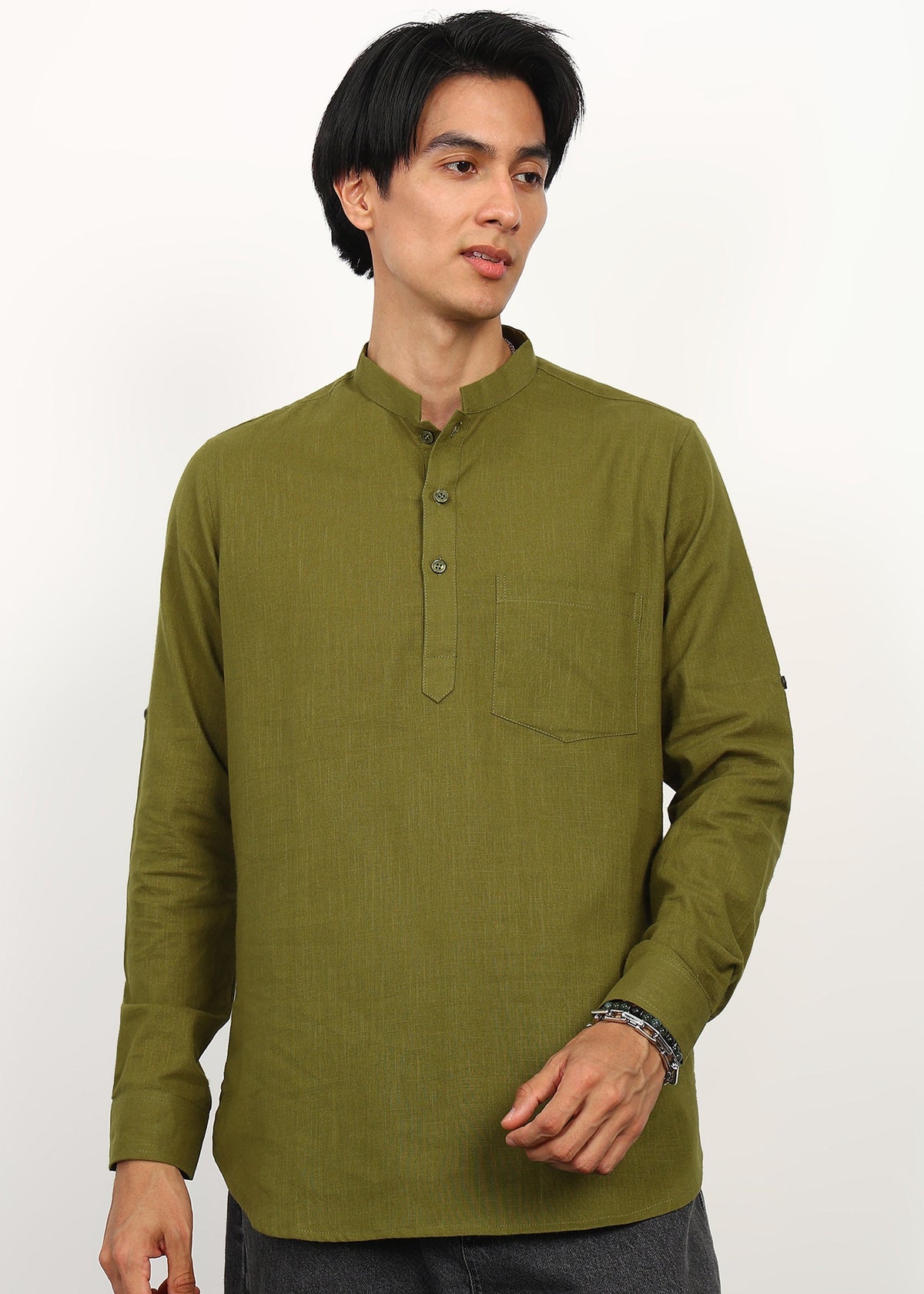Fabmade Olive Still Linen Kurta | Grocsy