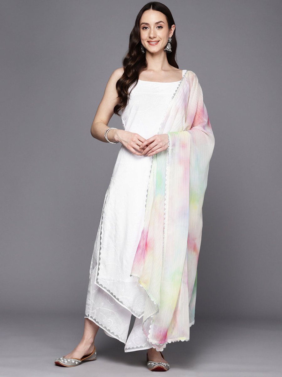 Ahalyaa Floral Embroidered Gotta Patti Pure Cotton Kurta With Palazzos & Dupatta | Grocsy