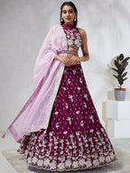 House of Panchhi Burgundy Pure Georgette Sequins And Thread Embroidery Lehenga Choli & Dupatta | Grocsy