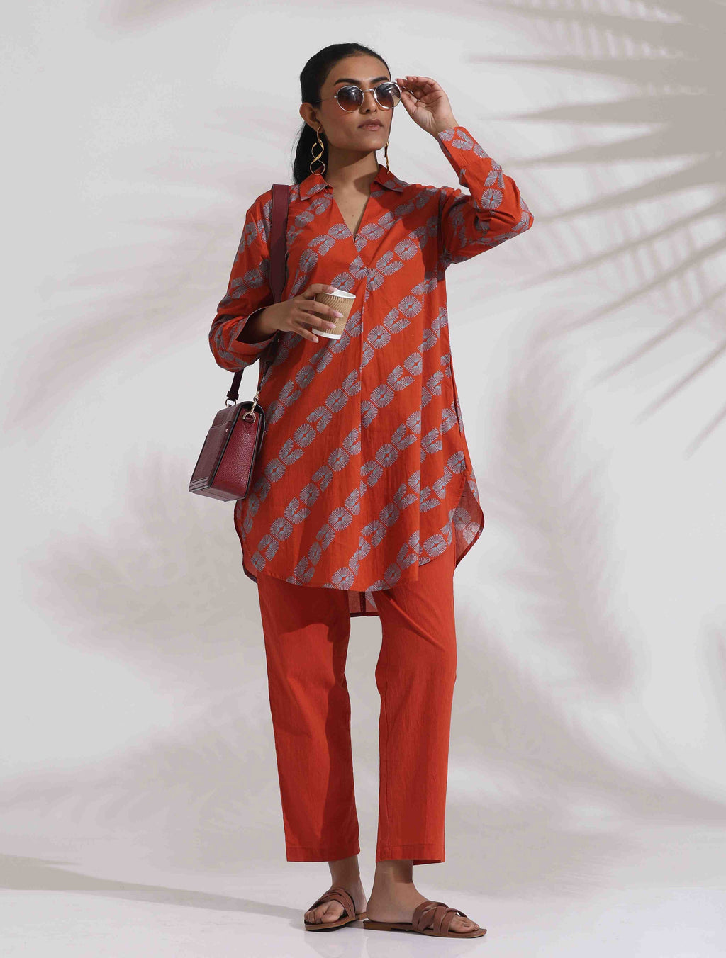 trueBrowns Orange Cotton Print Co-ord Set | Grocsy
