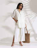 trueBrowns White Cotton Check Shirt Co-ord Set | Grocsy