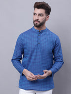 Even Apparels Blue Pure Cotton Short Kurta With Band Collar | Grocsy