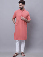 Even Apparels Peach Pure Cotton Short Sleeves Kurta With Band Collar | Grocsy