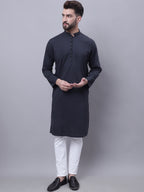Even Apparels Black Pure Cotton Kurta With Band Collar | Grocsy