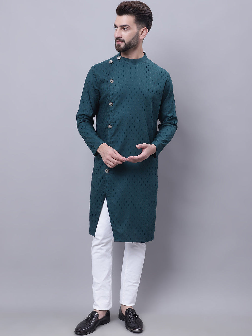 Even Apparels Green Sherwani Kurta With Asymetrical Cut | Grocsy