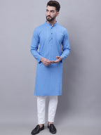 Even Apparels Blue Pure Cotton Kurta With Band Collar | Grocsy