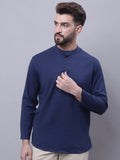 Even Apparels Blue Pure Cotton Short Kurta With Band Collar | Grocsy