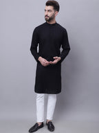 Even Apparels Black Pure Cotton Kurta With Band Collar | Grocsy