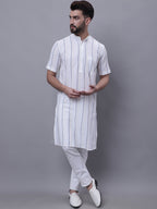 Even Apparels Cream Pure Cotton Short Sleeves Kurta With Band Collar | Grocsy