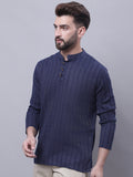 Indian Clothing Even Apparels Blue Pure Cotton Short Kurta With Band Collar | Grocsy
