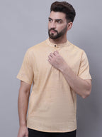 Even Apparels Beige Pure Cotton Short Kurta With Band Collar | Grocsy