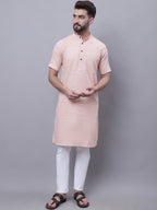 Even Apparels Peach Pure Cotton Short Sleeves Kurta With Band Collar | Grocsy