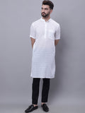 Even Apparels White Pure Cotton Short Sleeves Kurta With Band Collar | Grocsy