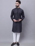 Even Apparels Black Pure Cotton Kurta With Band Collar | Grocsy