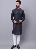 Even Apparels Black Pure Cotton Kurta With Band Collar | Grocsy