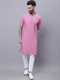 Even Apparels Pink Pure Cotton Short Sleeves Kurta With Band Collar | Grocsy