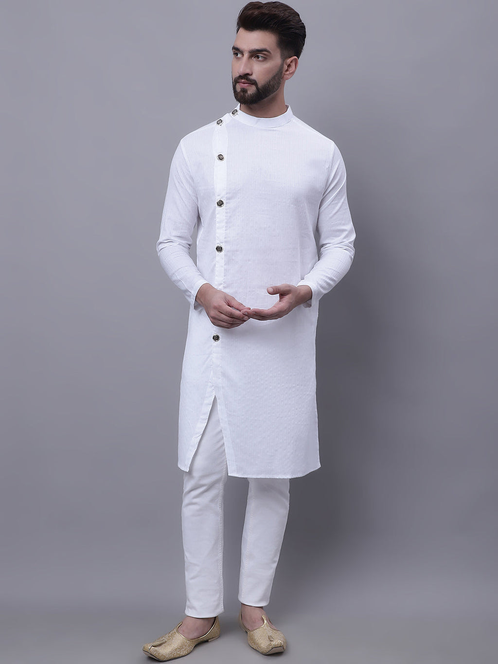 Even Apparels White Sherwani Kurta With Asymetrical Cut | Grocsy