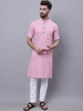 Even Apparels Pink Pure Cotton Short Sleeves Kurta With Band Collar | Grocsy