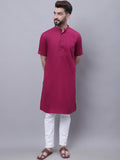 Even Apparels Maroon Pure Cotton Short Sleeves Kurta With Band Collar | Grocsy