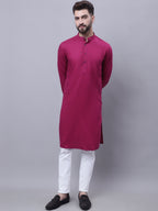 Even Apparels Wine Pure Cotton Kurta With Band Collar | Grocsy