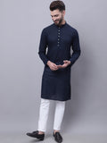Even Apparels Blue Pure Cotton Kurta With Band Collar | Grocsy