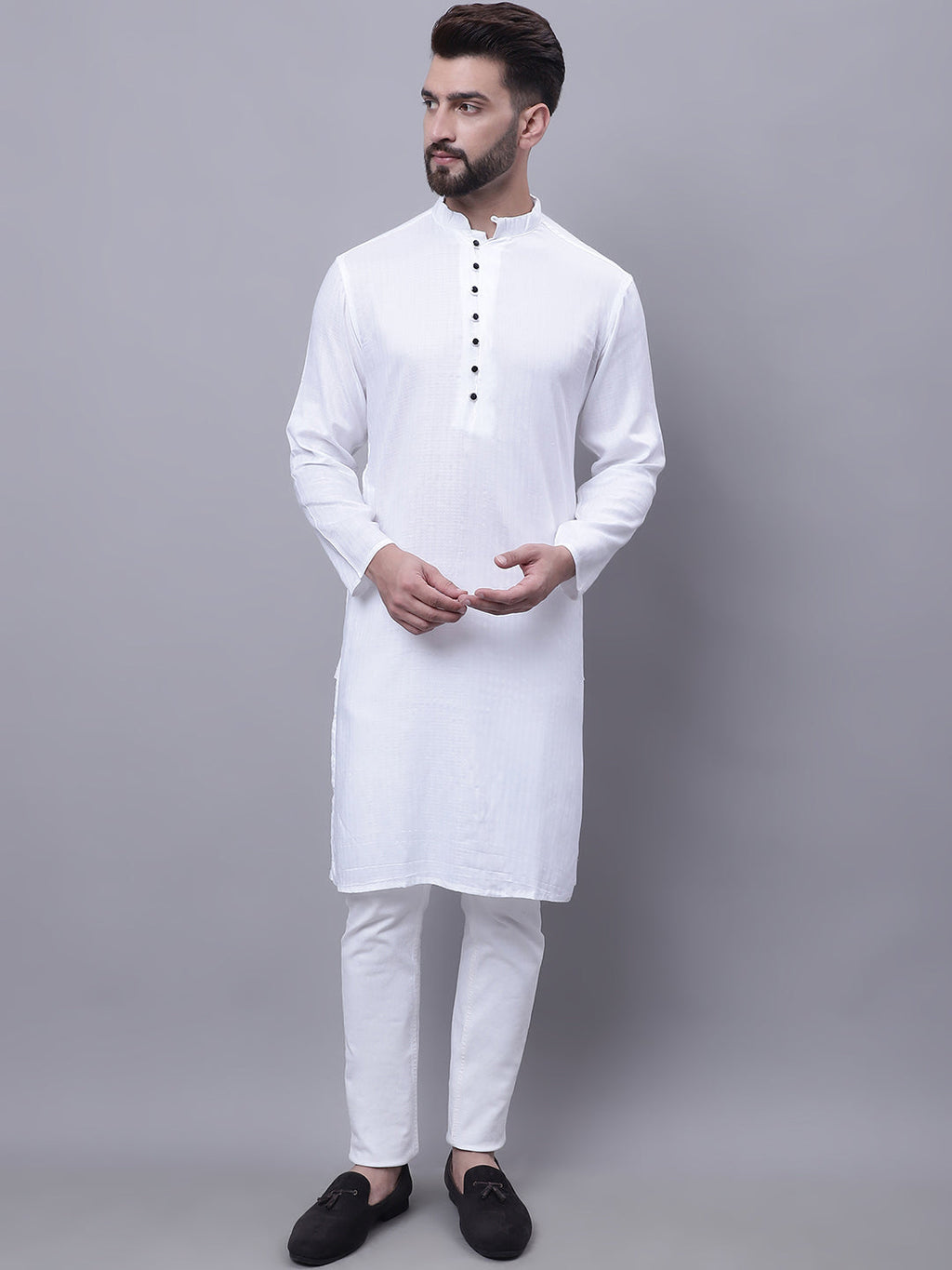 Even Apparels White Pure Cotton Kurta With Band Collar | Grocsy