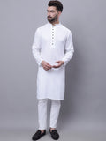 Even Apparels White Pure Cotton Kurta With Band Collar | Grocsy