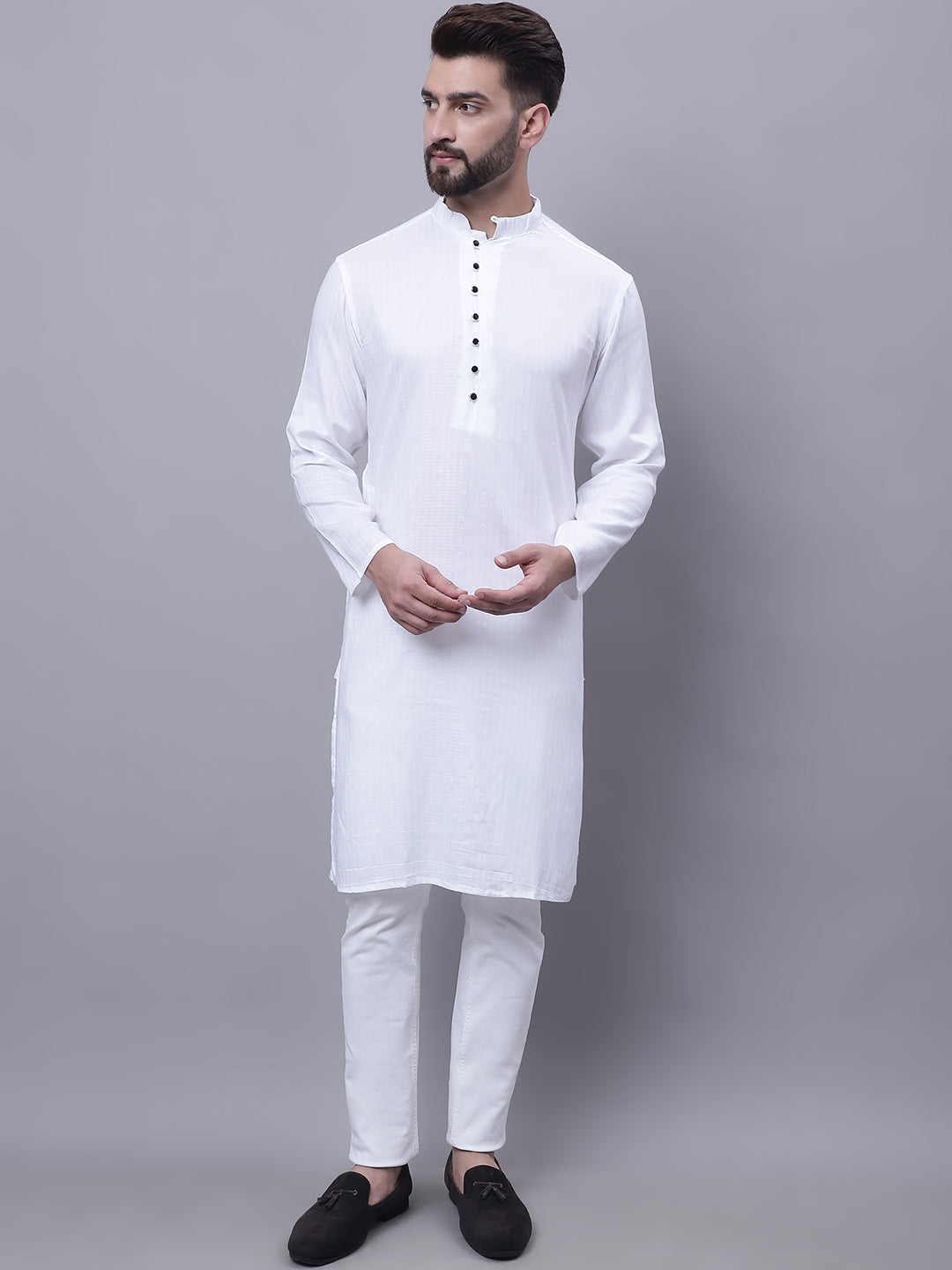 Even Apparels White Pure Cotton Kurta With Band Collar | Grocsy