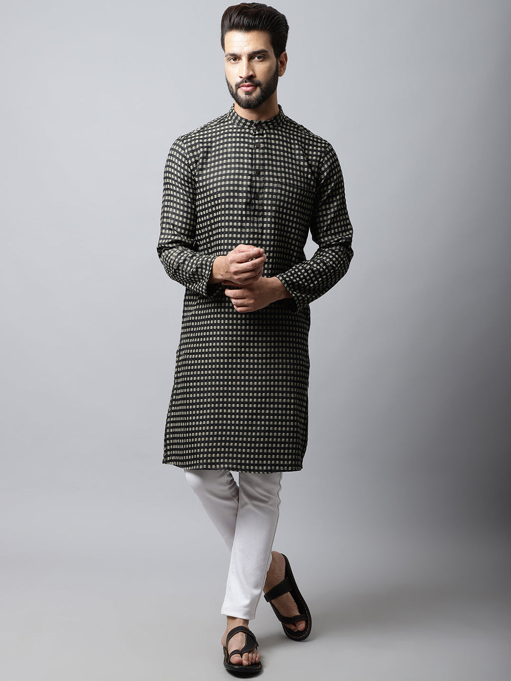 Even Apparels Brown Pure Cotton Kurta With Band Collar | Grocsy