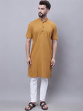Even Apparels Mustard Pure Cotton Short Sleeves Kurta With Band Collar | Grocsy