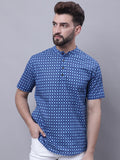 Even Apparels Blue Pure Cotton Short Kurta With Band Collar | Grocsy