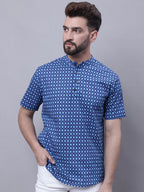 Even Apparels Blue Pure Cotton Short Kurta With Band Collar | Grocsy