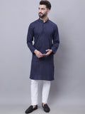 Even Apparels Blue Pure Cotton Kurta With Band Collar | Grocsy