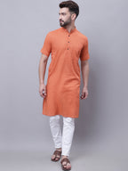 Even Apparels Rust Pure Cotton Short Sleeves Kurta With Band Collar | Grocsy